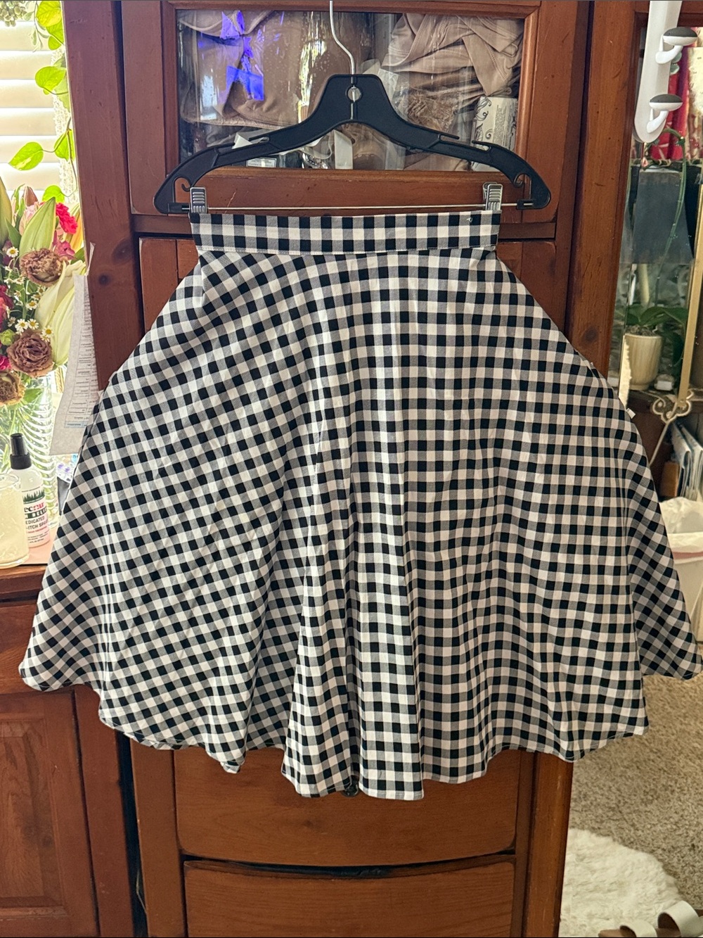 Plus Size NWOTS Black and White Gingham Women's Circle Skirt